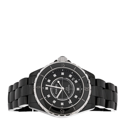 Chanel Stainless Steel Ceramic Diamond 38mm J12 Automatic Watch Black 2 of 4
