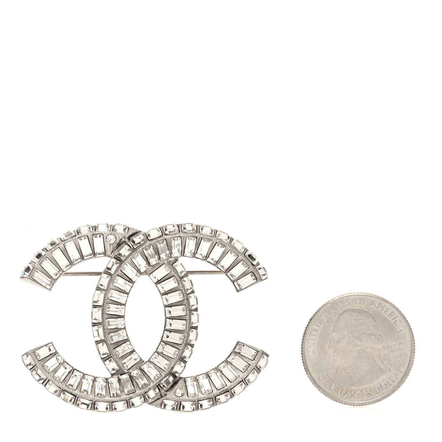 Chanel Baguette Crystal CC Brooch Silver 2 of 5