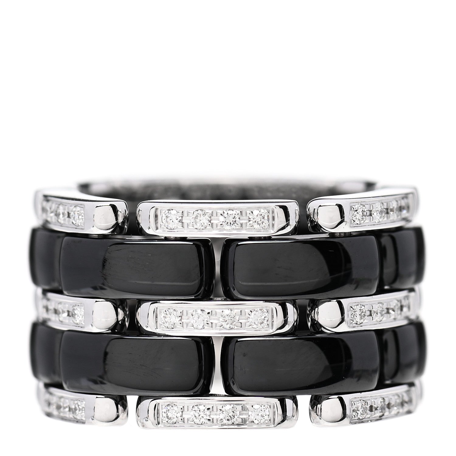 Chanel 18K White Gold Ceramic Diamond Large Ultra Ring Black 54 6.75 1 of 5