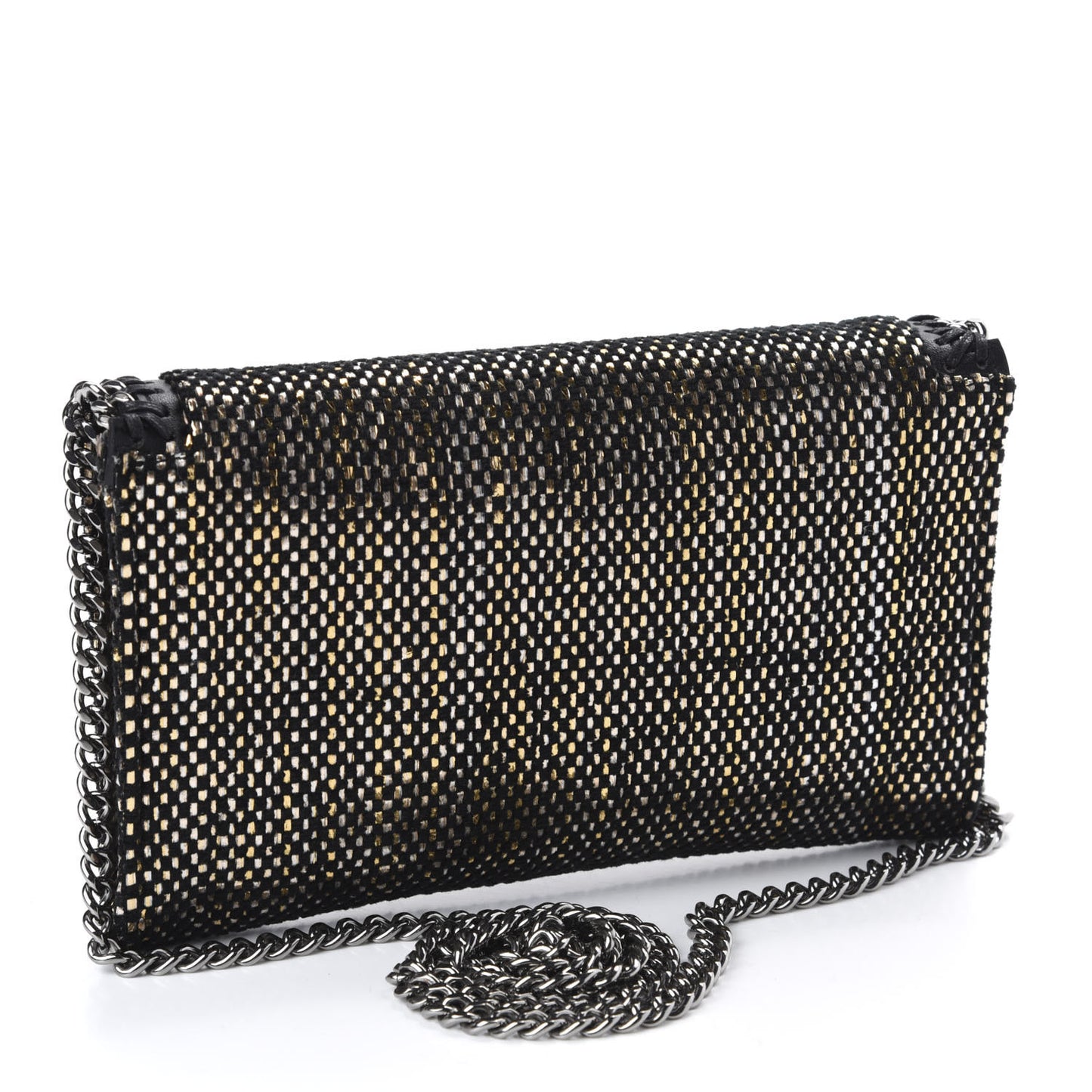 Metallic Woven Raffia Falabella Mini Crossbody Black Gold