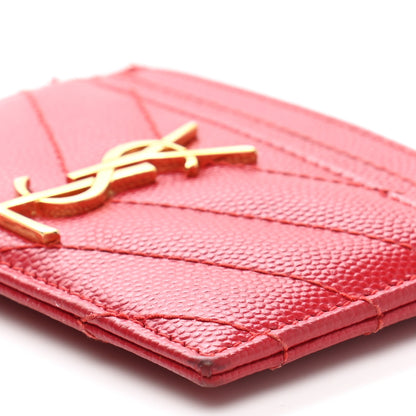 Saint Laurent Grain De Poudre Matelasse Chevron Monogram Credit Card Case New Red 9 of 12