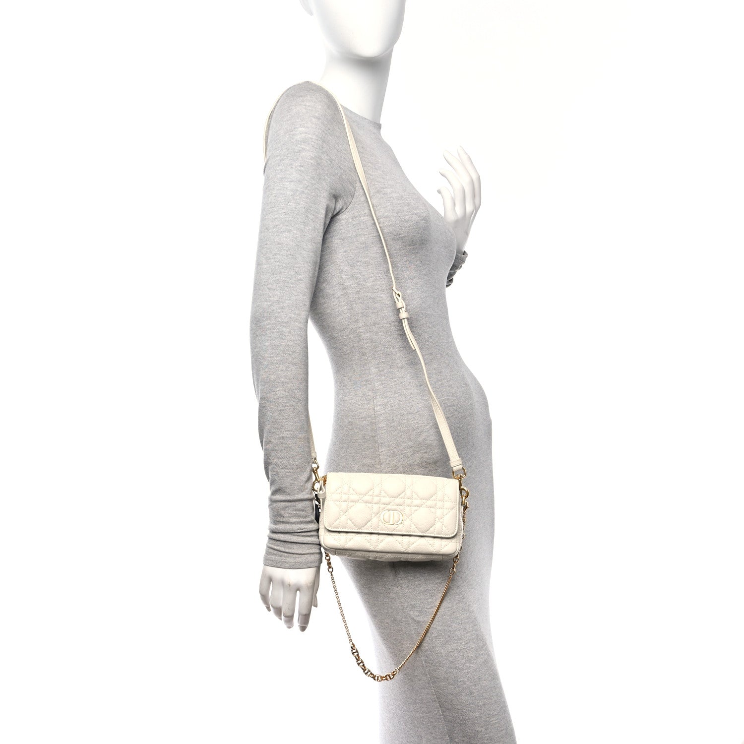 Christian Dior Supple Calfskin Cannage Caro Pouch with Chain Latte 2 of 10