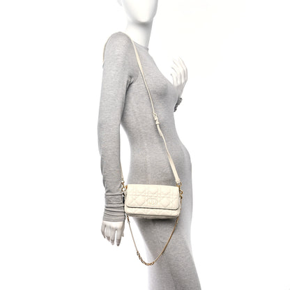 Christian Dior Supple Calfskin Cannage Caro Pouch with Chain Latte 2 of 10