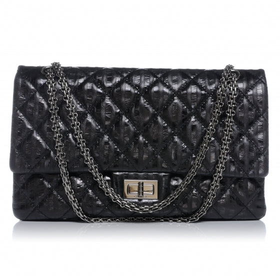 Chanel Quilted Leather 2.55 Reissue 227 Striped Black Flap 1 of 7