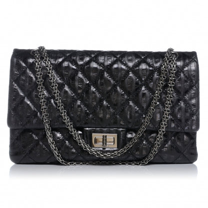 Chanel Quilted Leather 2.55 Reissue 227 Striped Black Flap 1 of 7