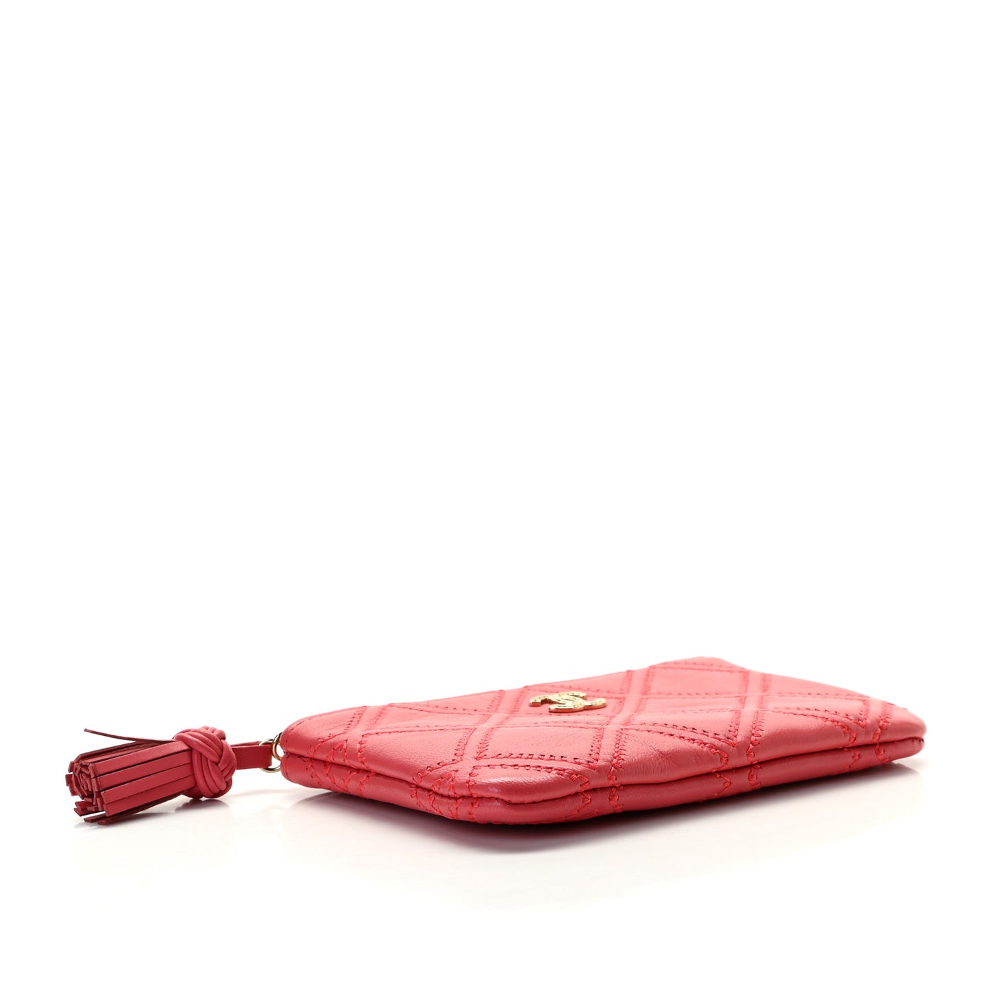 Lambskin Stitched Tassel Small Cosmetic Case Pink