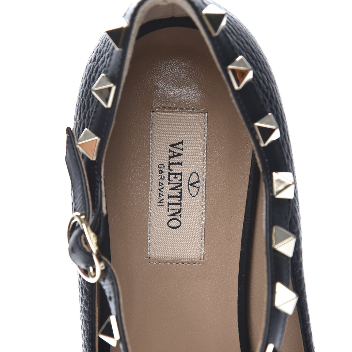 Valentino Garavani Pebbled Calfskin Rockstud Ankle Strap Ballerina Flats 37.5 Black 7 of 10