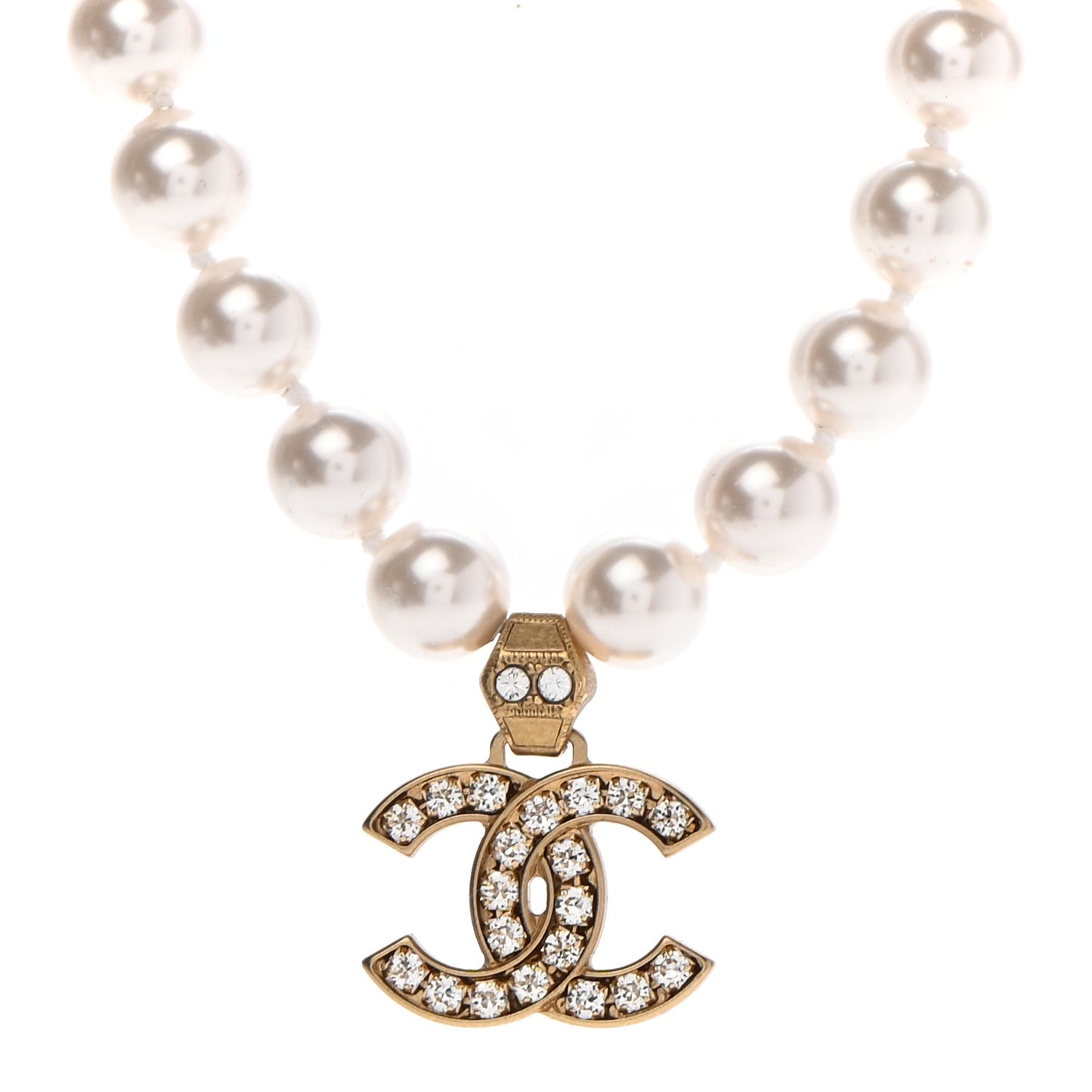 Pearl Crystal CC Short Necklace Gold