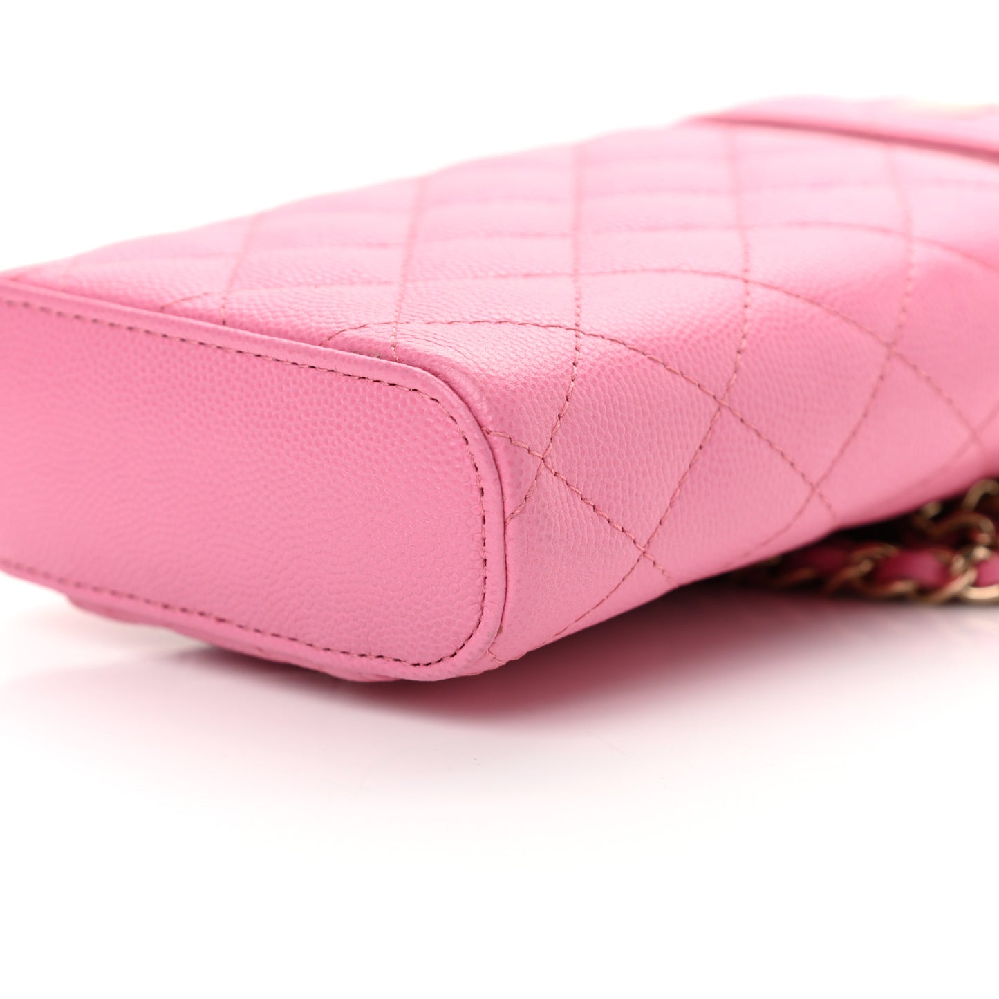 Caviar Quilted Phone Holder With Chain Pink