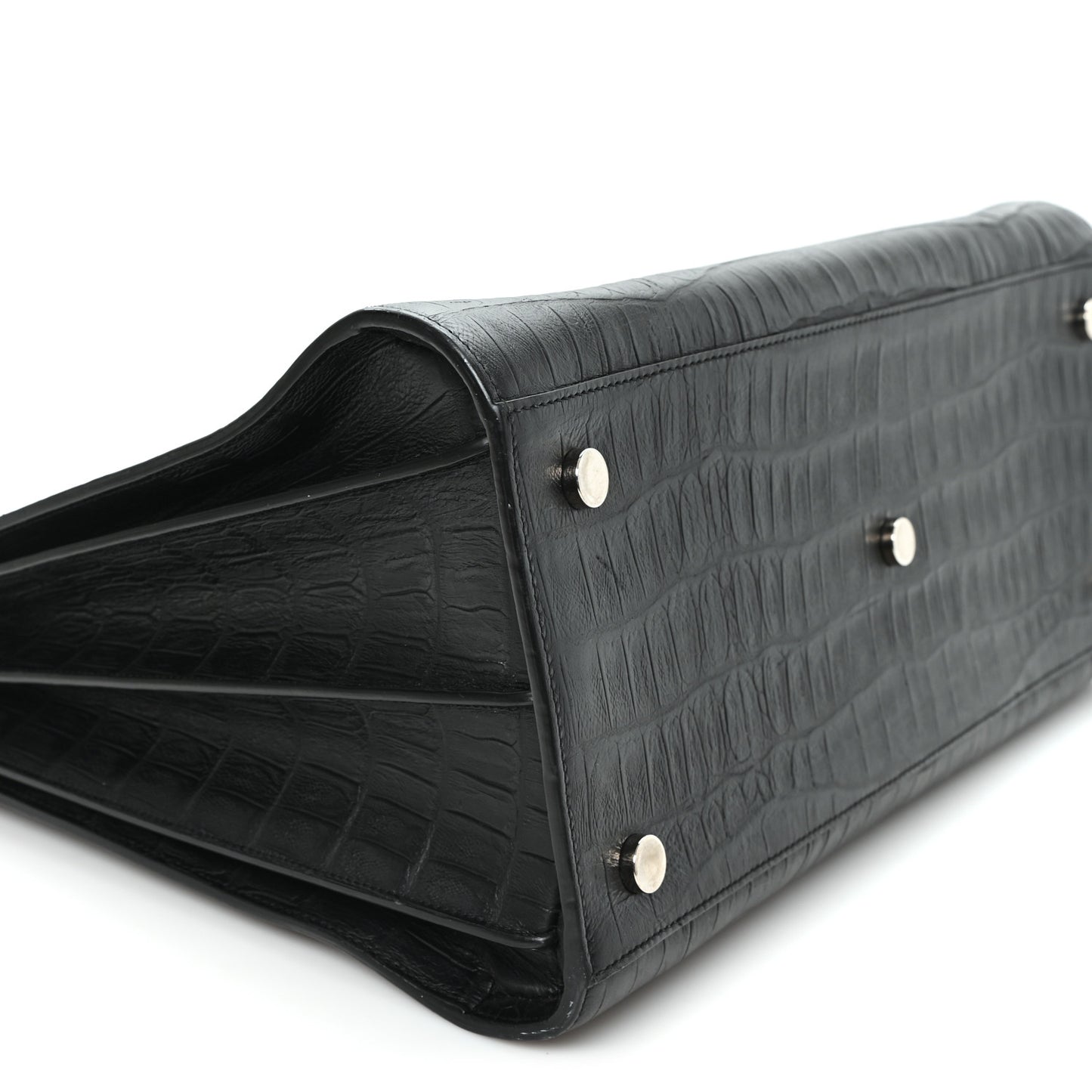 Calfskin Crocodile Embossed Large Sac De Jour Carryall Black