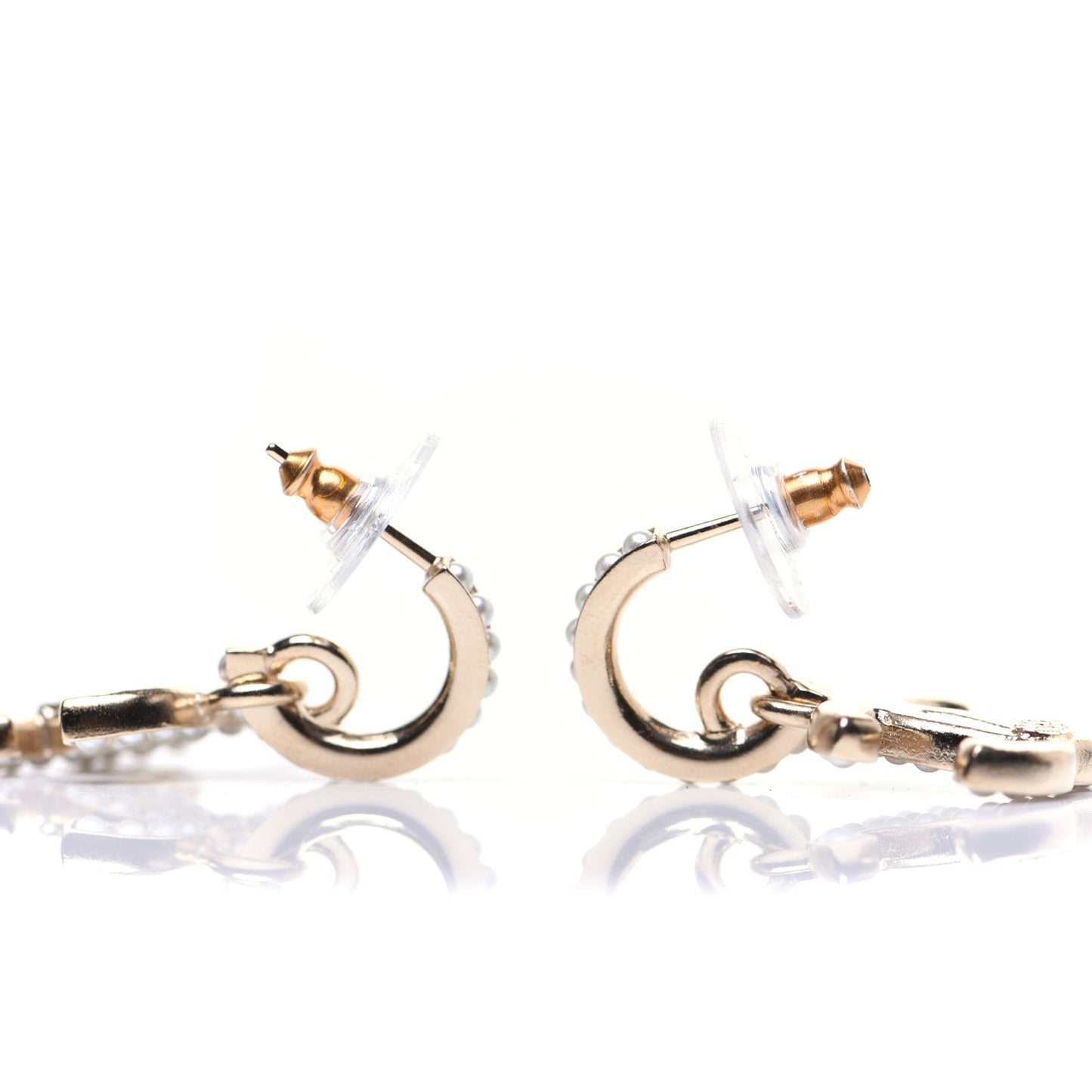 Pearl CC Hoop Drop Earring Gold