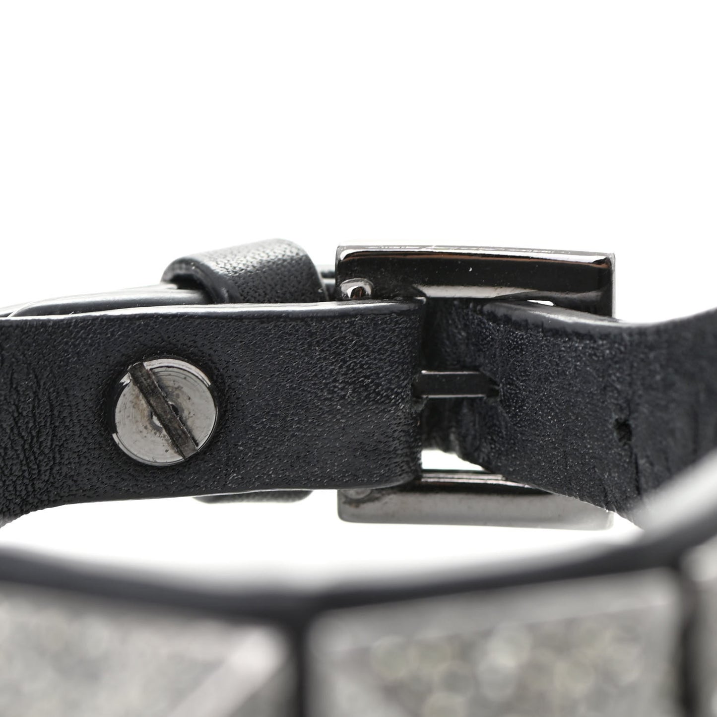 Calfskin Crystal Macro Rockstud Bracelet Black