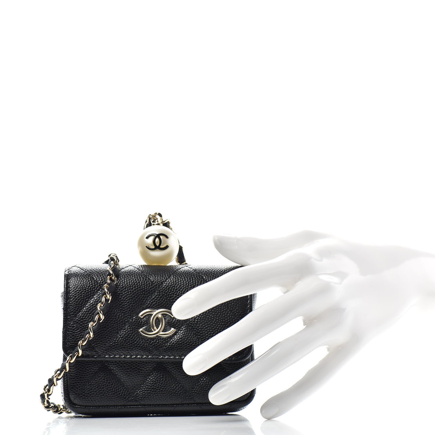 Chanel Caviar Quilted Pearl Card Holder On Chain Black 2 of 9