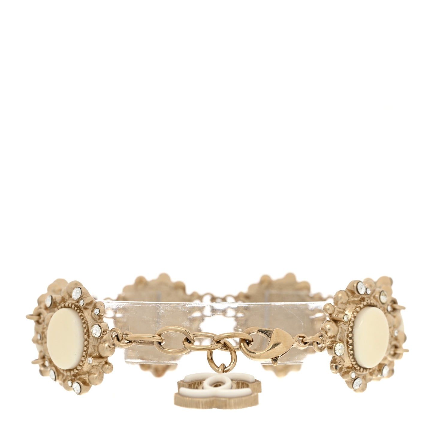Enamel Crystal CC Bracelet Gold White