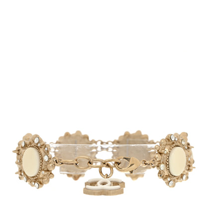 Chanel Enamel Crystal CC Bracelet Gold White 3 of 4