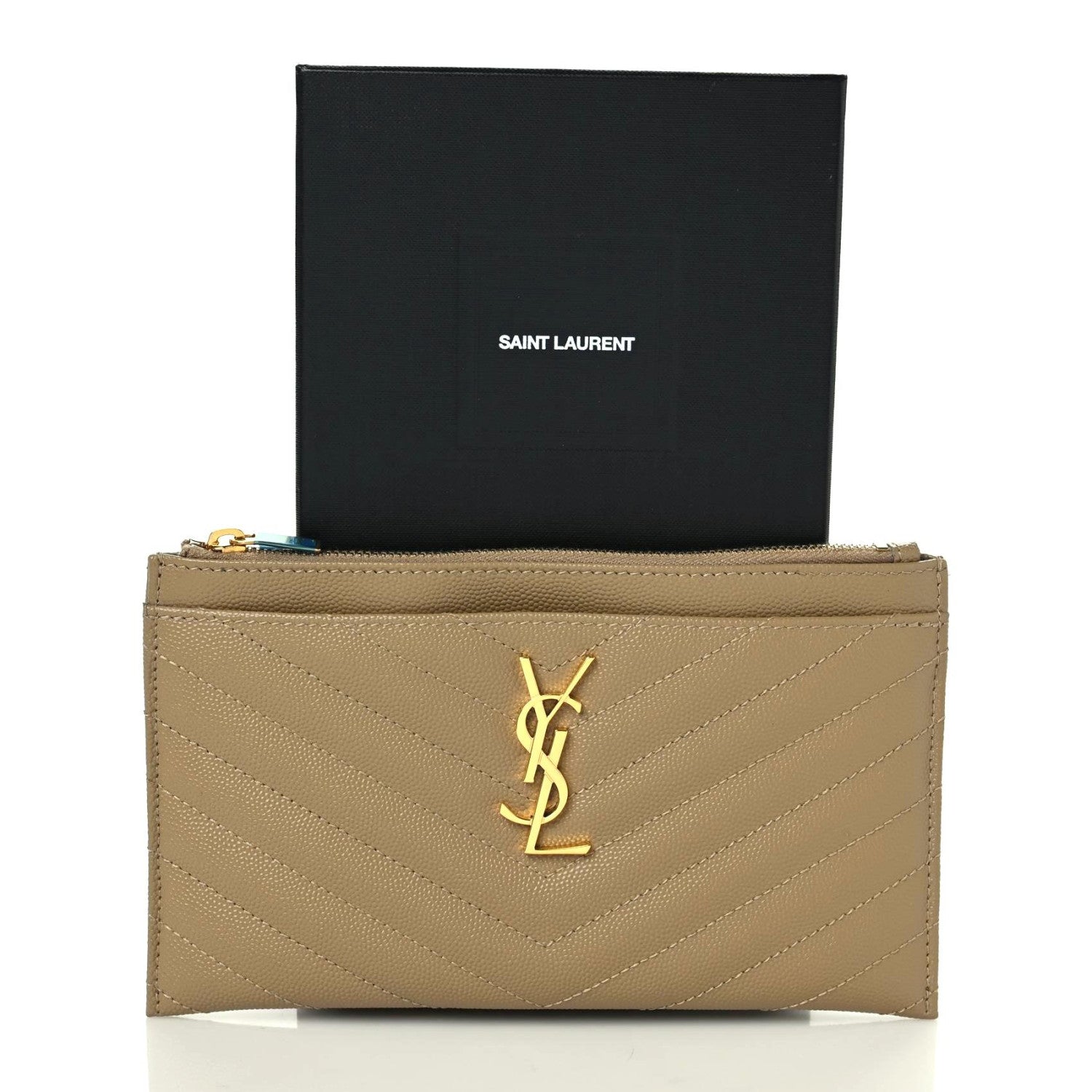 Saint Laurent Grain De Poudre Chevron Monogram Bill Pouch Dune 8 of 8