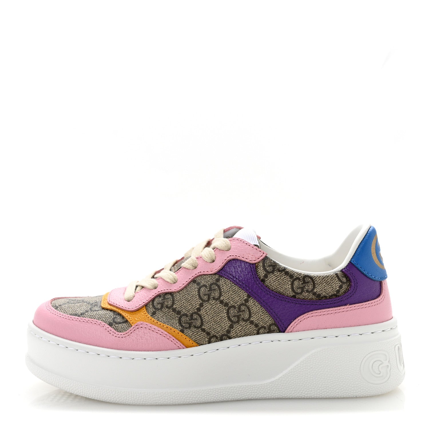 Gucci Calfskin GG Supreme Monogram Perforated Womens Platform 55mm Sneakers 35 Beige Ebony Sugar Pink Crop Shine Purple 1 of 11