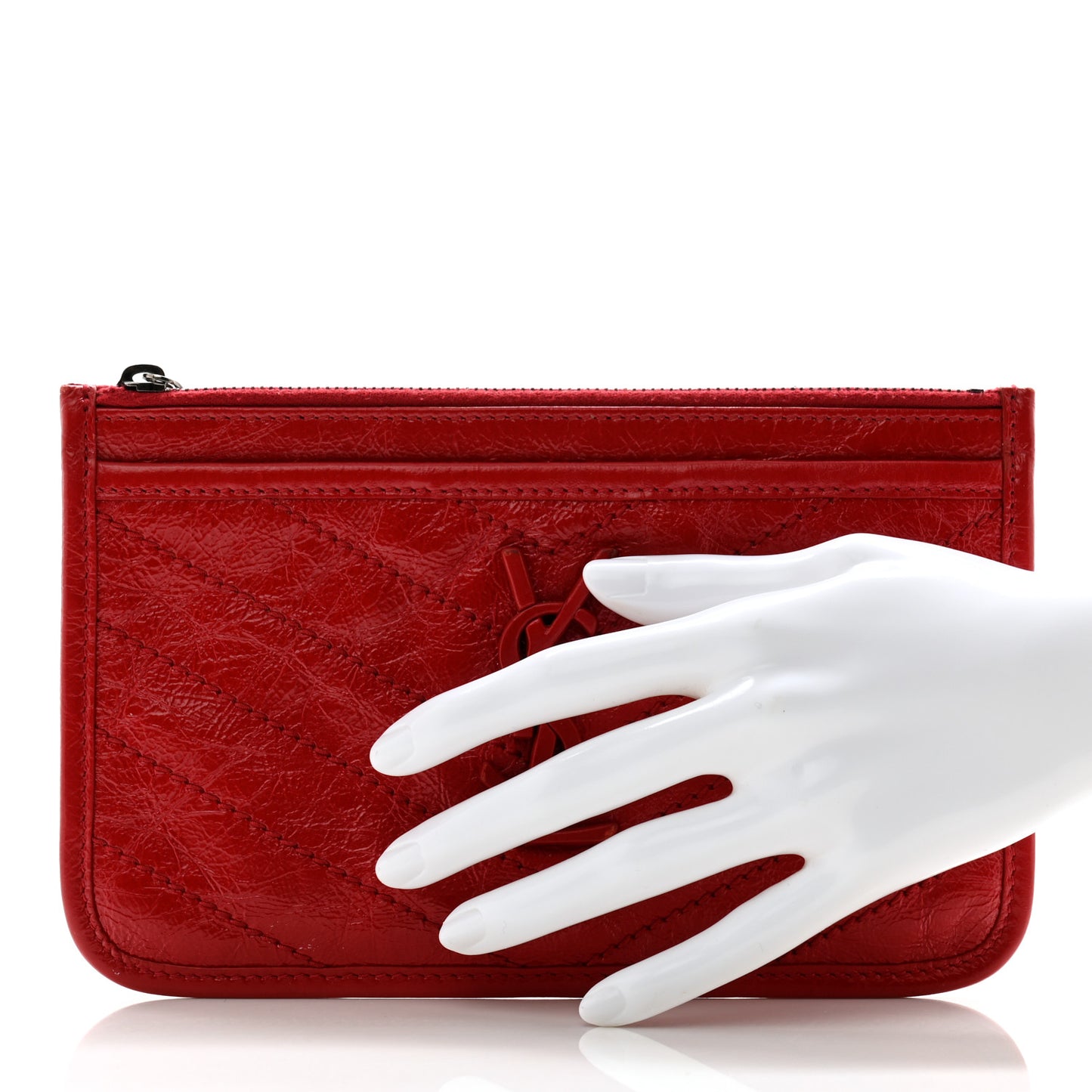 Crinkled Calfskin Matelasse Niki Bill Pouch Red