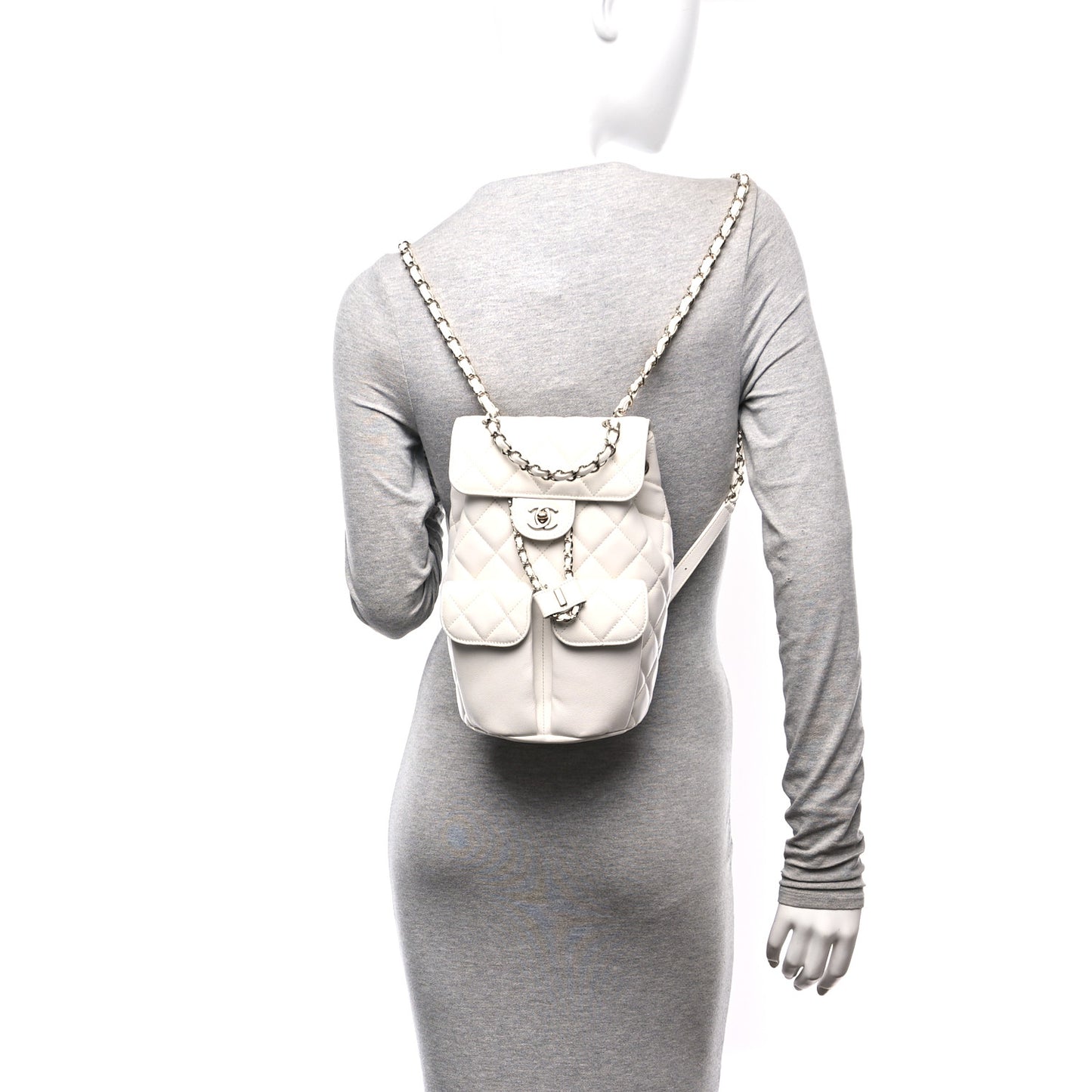 Caviar Quilted Pockets Backpack White