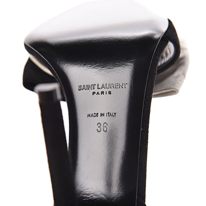 Saint Laurent Velvet Snake Print Bow Ankle Strap Sandals 36 Black 6 of 9