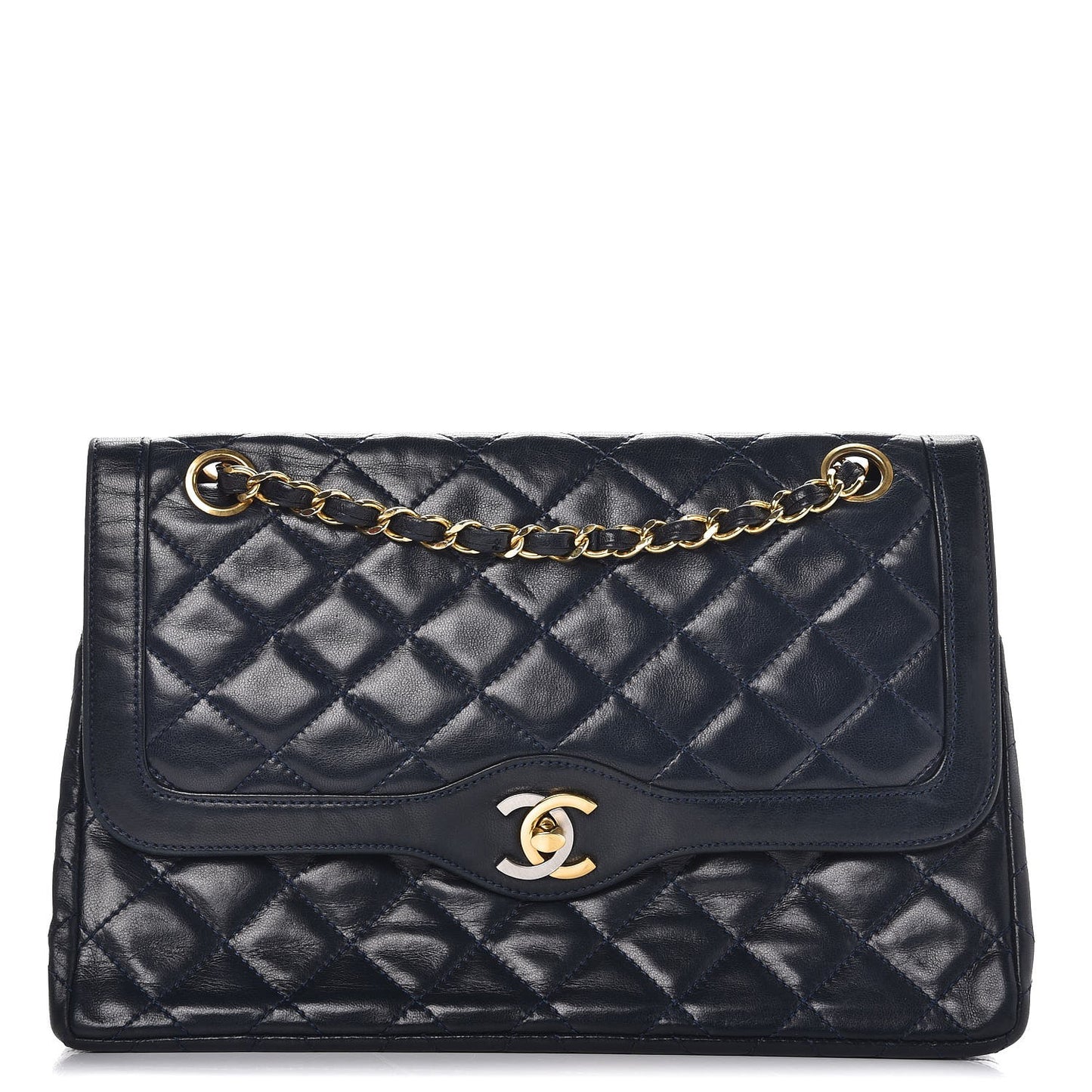 Lambskin Medium Double Flap Navy