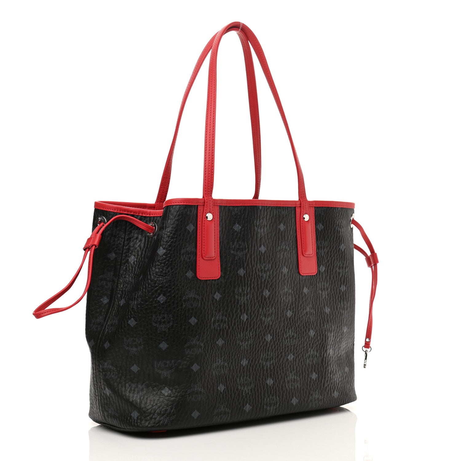 MCM Visetos Medium Liz Reversible Shopper Tote Black Red 4 of 13