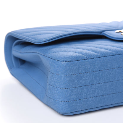 Chanel Caviar Flat Chevron Quilted Medium Double Flap Blue 8 of 10