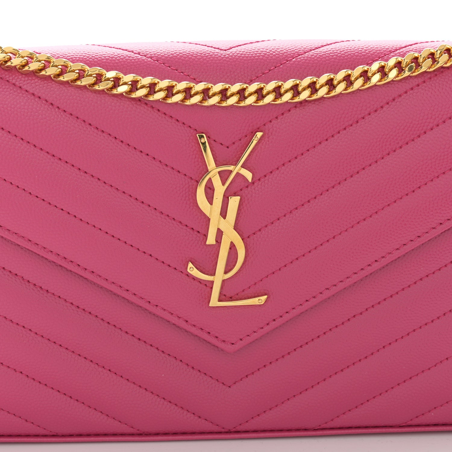 Saint Laurent Grain De Poudre Matelasse Chevron Monogram Chain Wallet Bubblegum 8 of 11