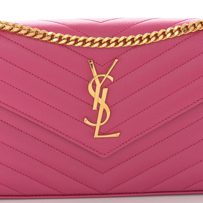 Saint Laurent Grain De Poudre Matelasse Chevron Monogram Chain Wallet Bubblegum 8 of 11
