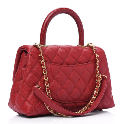 Chanel Caviar Lizard Embossed Quilted Mini Coco Handle Flap Red 2 of 19