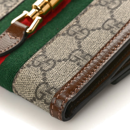 Gucci GG Supreme Monogram Textured Calfskin Web Jackie 1961 French Flap Wallet Beige Ebony Brown Sugar 8 of 9