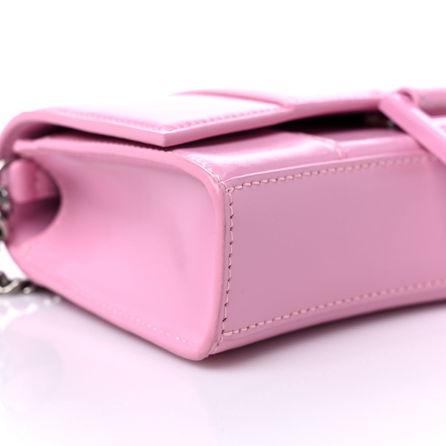 Shiny Box Calfskin Tonal B Hourglass Chain Bag Candy Pink