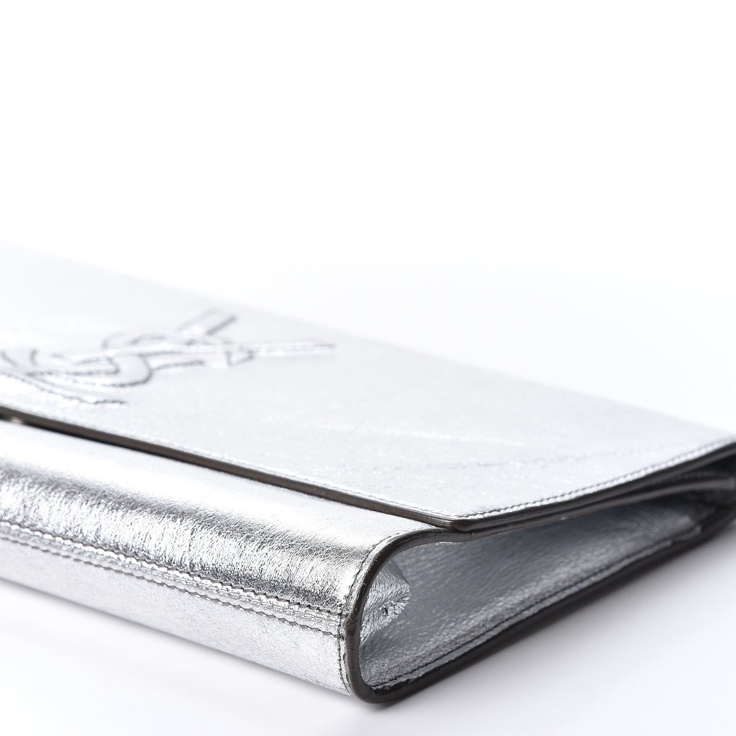 Metallic Calfskin Monogram Large Belle De Jour Clutch Silver