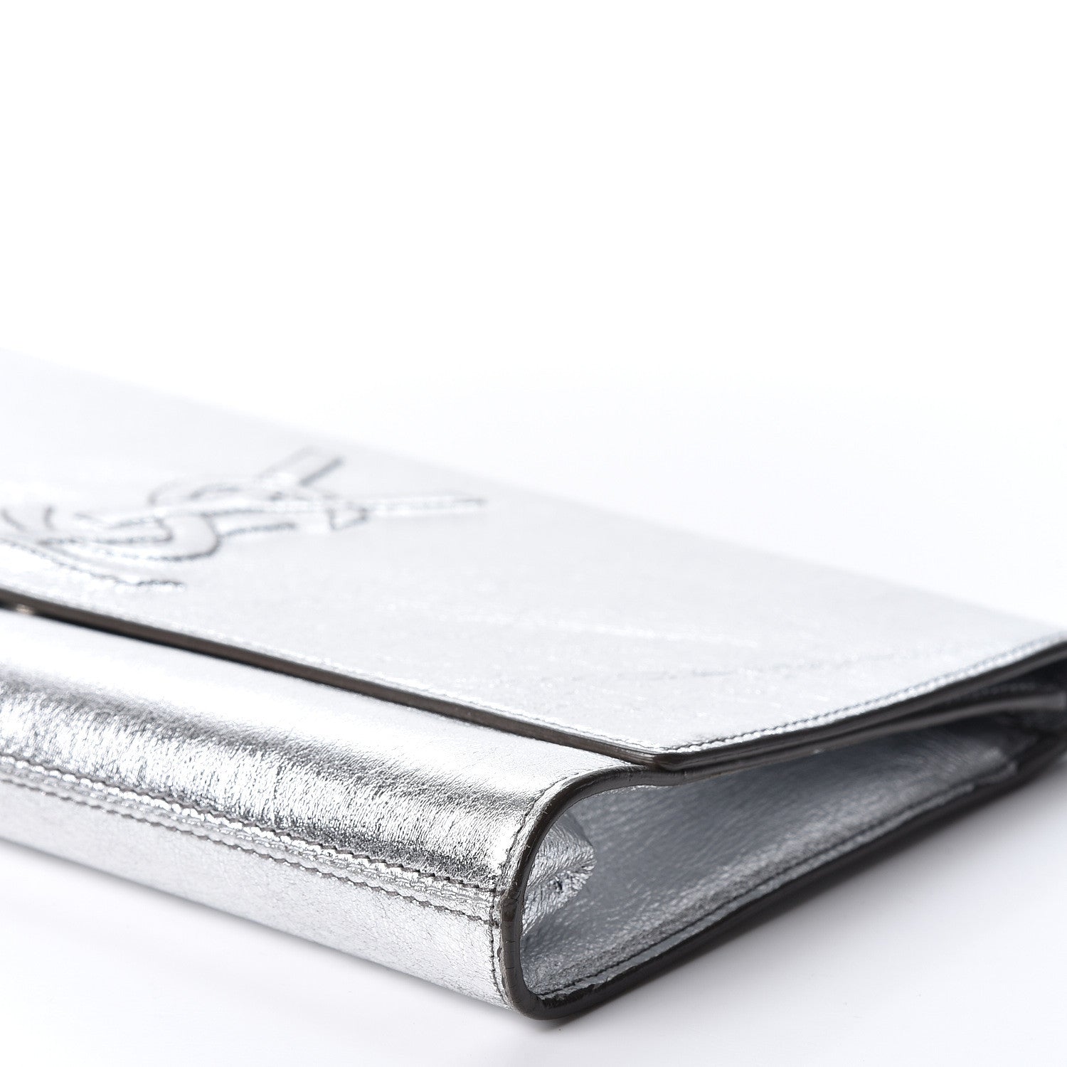 Saint Laurent Metallic Calfskin Monogram Large Belle De Jour Clutch Silver 9 of 9