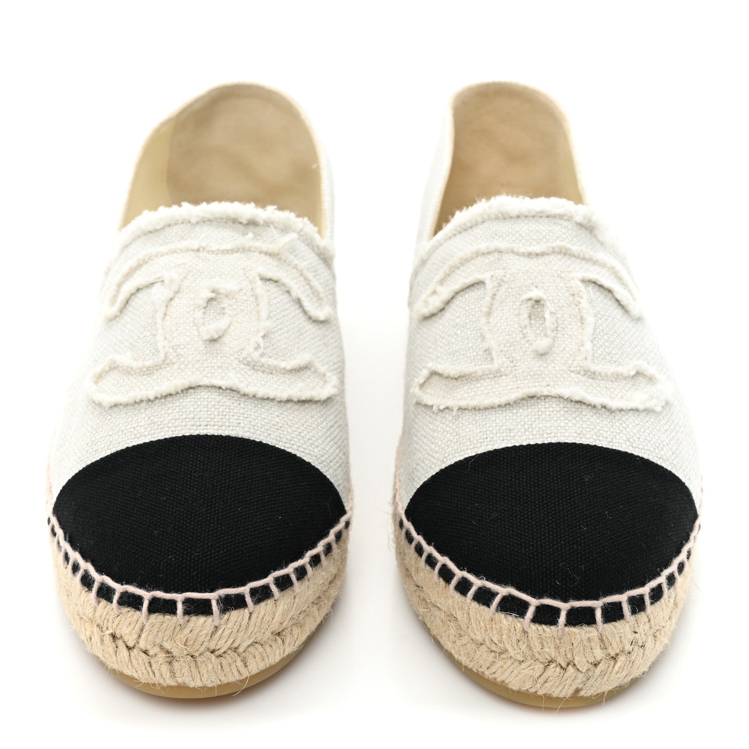 Chanel Linen CC Espadrilles 42 Beige Black 2 of 9