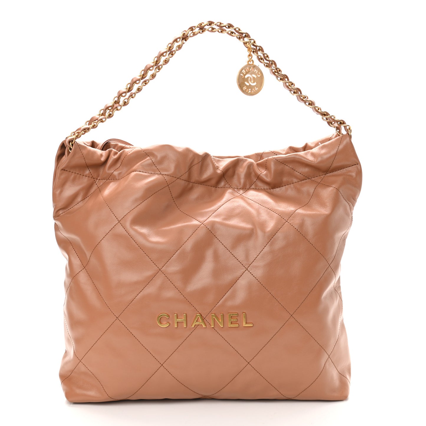 Shiny Calfskin Quilted Chanel 22 Camel