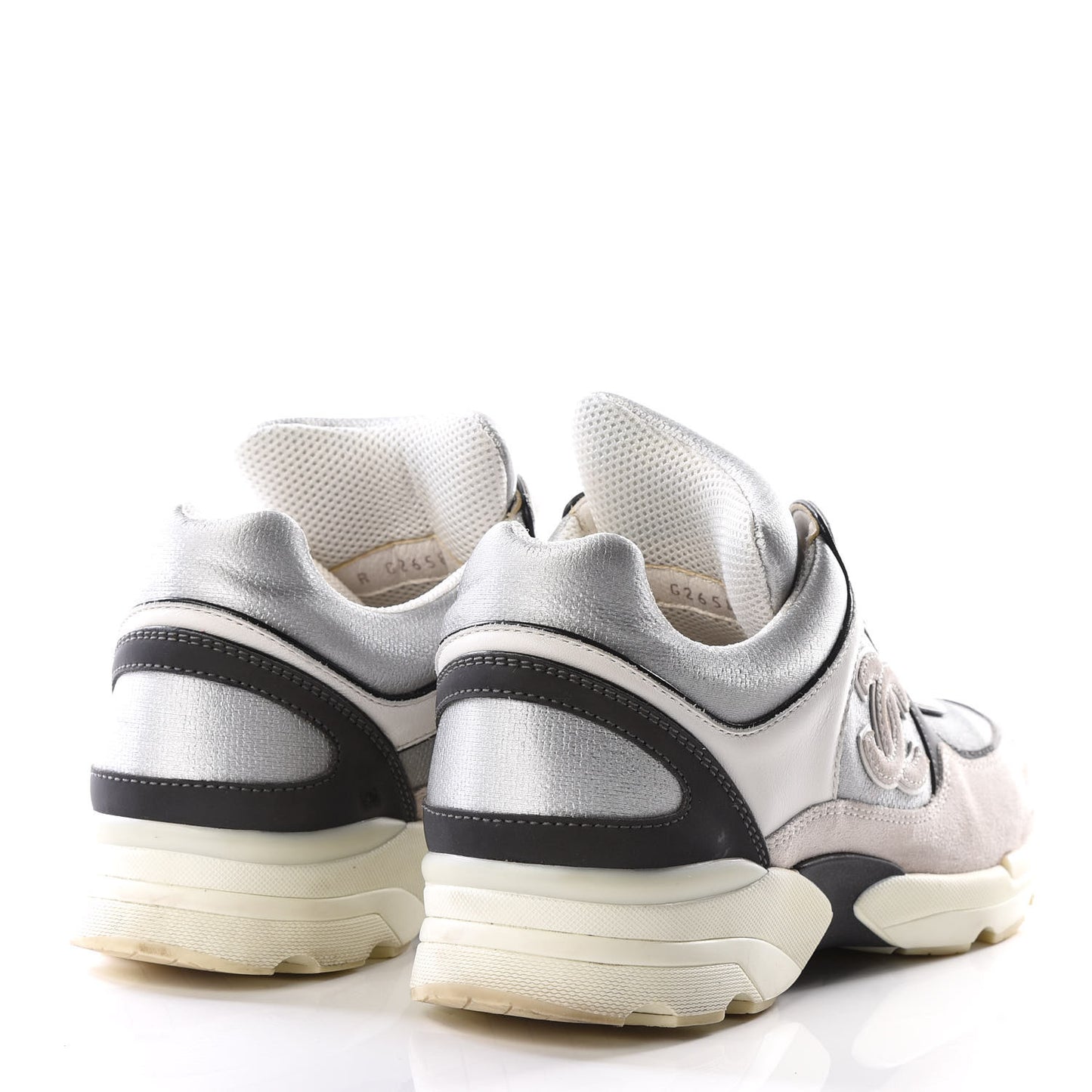 Suede Calfskin CC Sneakers 36 Black White Silver