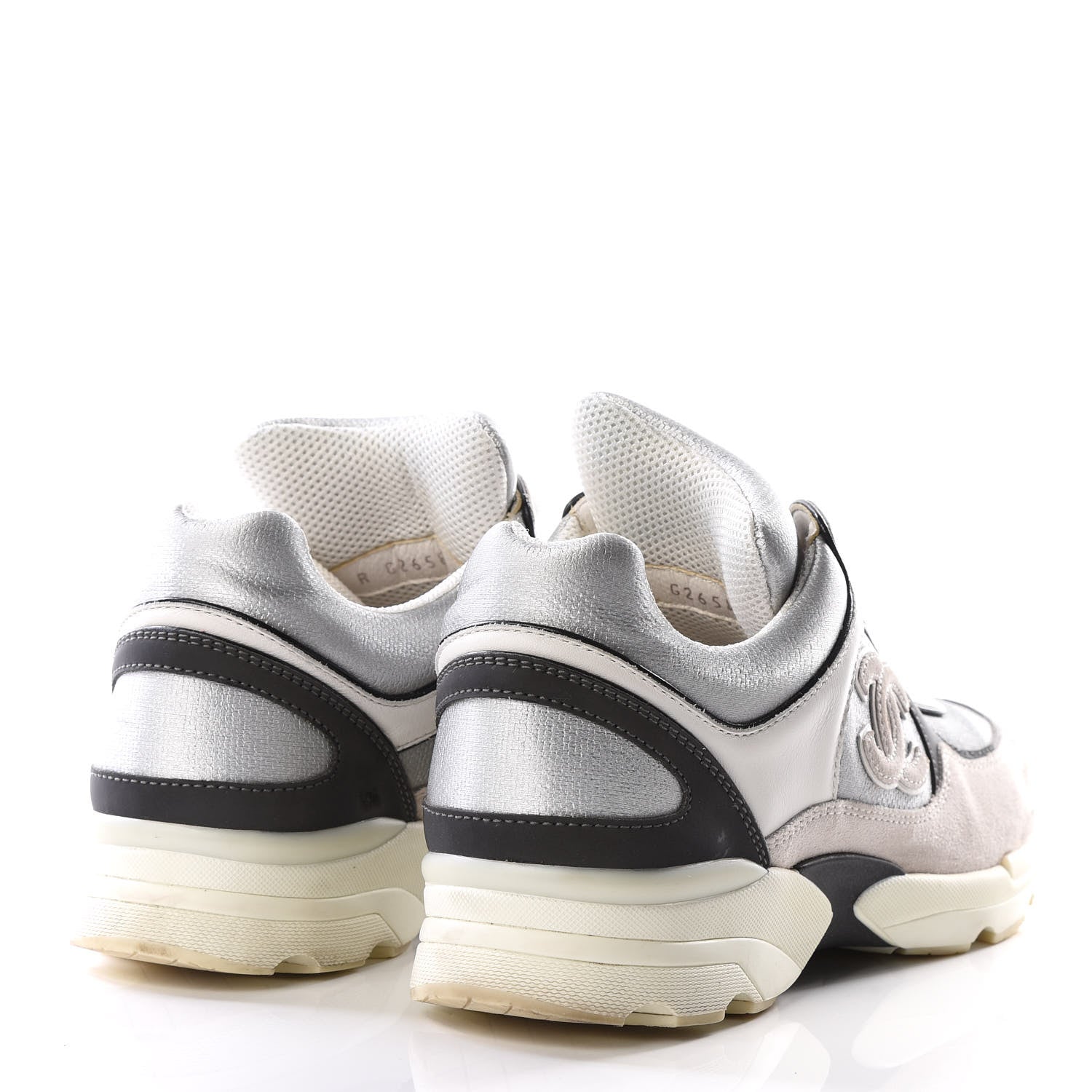 Chanel Suede Calfskin CC Sneakers 36 Black White Silver 4 of 9
