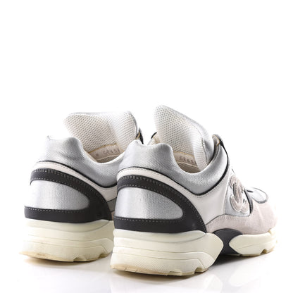 Chanel Suede Calfskin CC Sneakers 36 Black White Silver 4 of 9