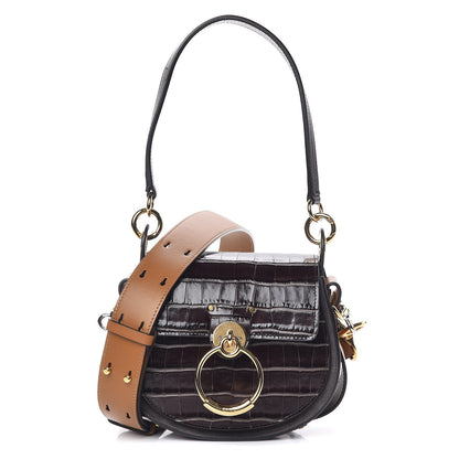 Chloe Calfskin Crocodile Embossed Small Tess Bag Profound Brown 1 of 9