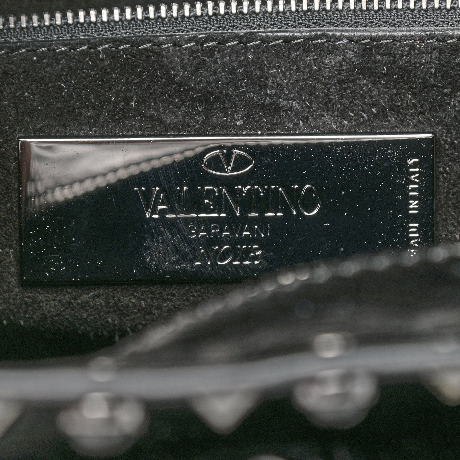 Valentino Garavani Craquele Calfskin Small Guitar Strap Rockstud Rolling Flap Pocket Shoulder Bag Black 6 of 11