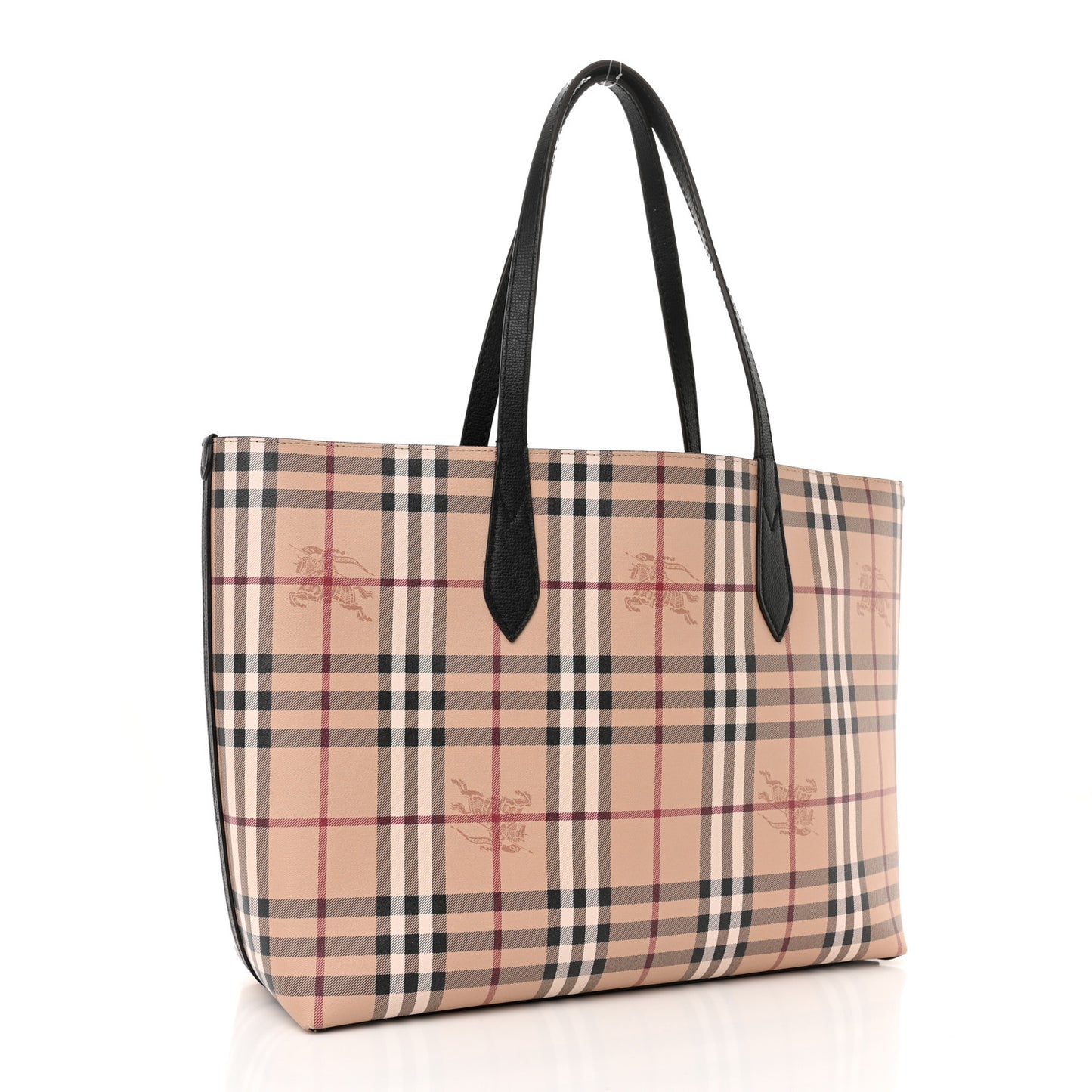 Grainy Calfskin Haymarket Check Medium Reversible Tote Black