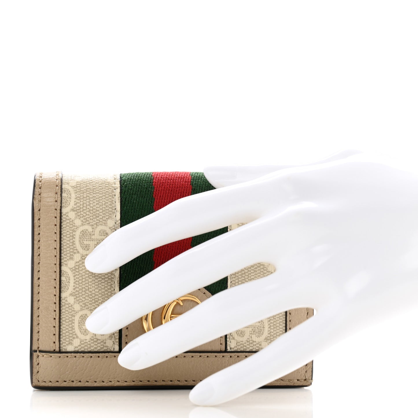 GG Supreme Monogram Textured Dollar Calfskin Web Ophidia Card Case Beige Mystic White Oatmeal