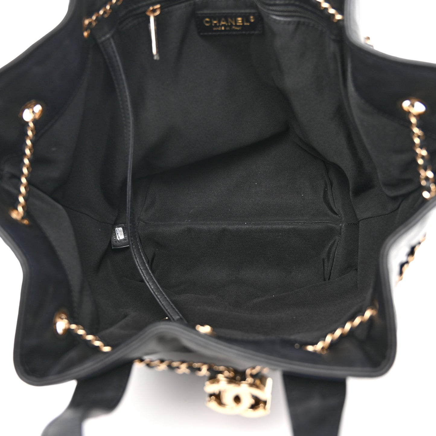 Lambskin Quilted CC Dweller Drawstring Tote Black