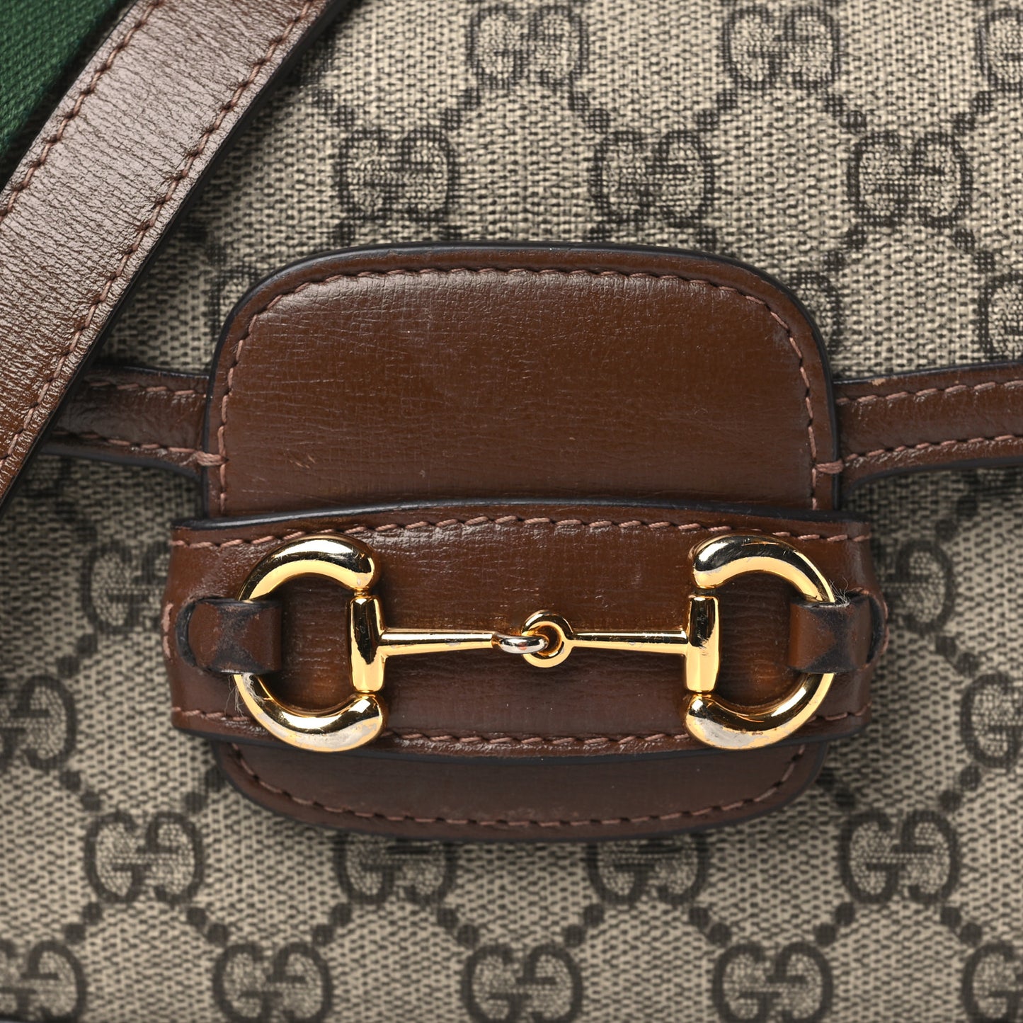GG Supreme Monogram Azalea Calfskin Web Mini Horsebit 1955 Shoulder Bag Beige Ebony Brown Sugar