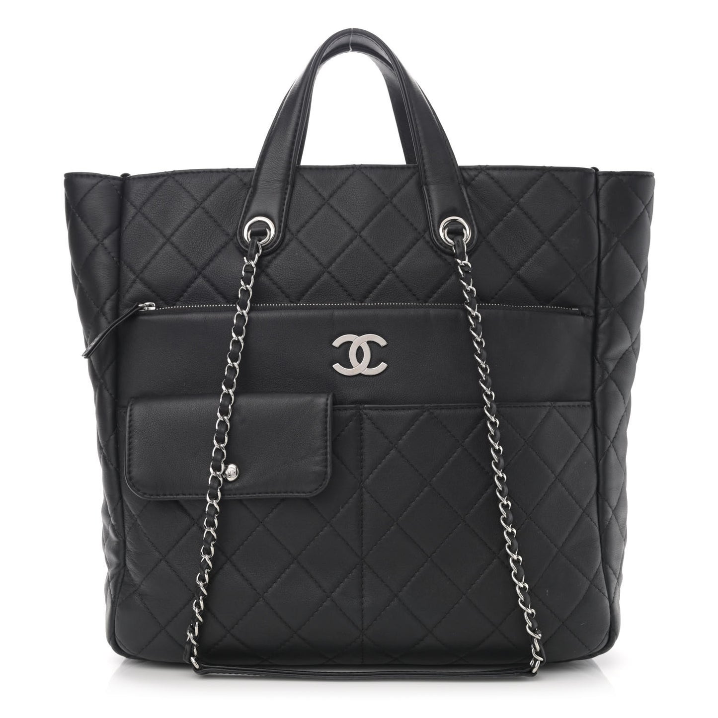 Calfskin Quilted Ultra Pocket Shopping Tote Black