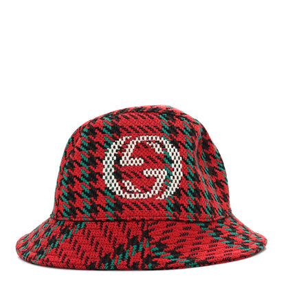 Gucci Tweed Wool Houndstooth Interlocking G Bucket Hat M Red Green 3 of 8