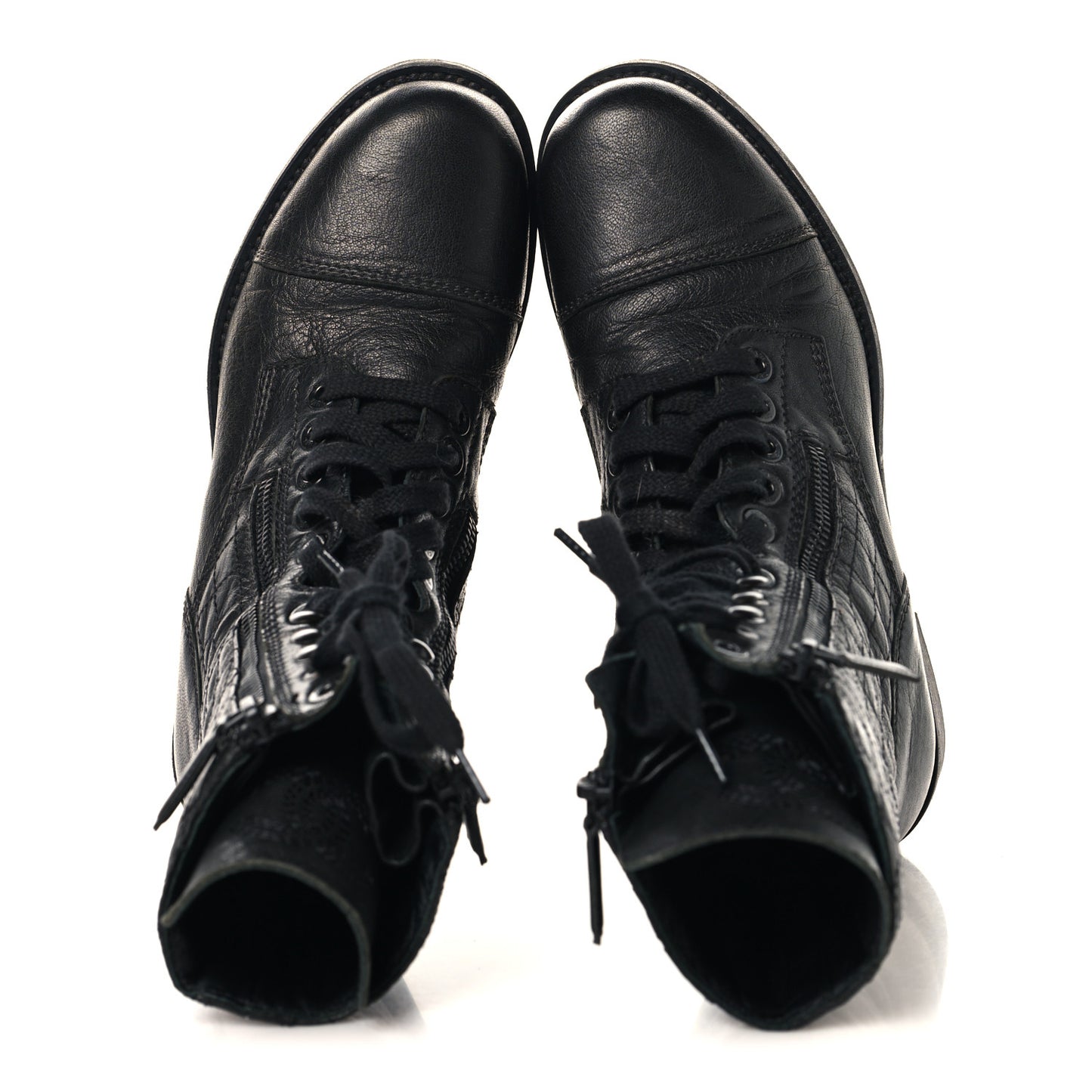 Sheepskin Quilted CC Tall Lace Up Combat Boots 38.5 Black