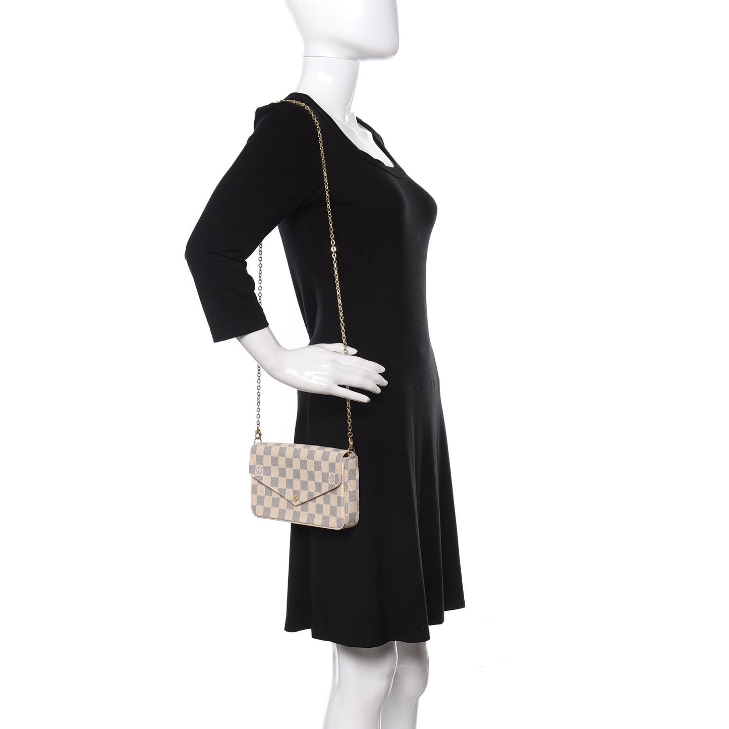 Damier Azur Pochette Felicie Chain Wallet Rose Ballerine