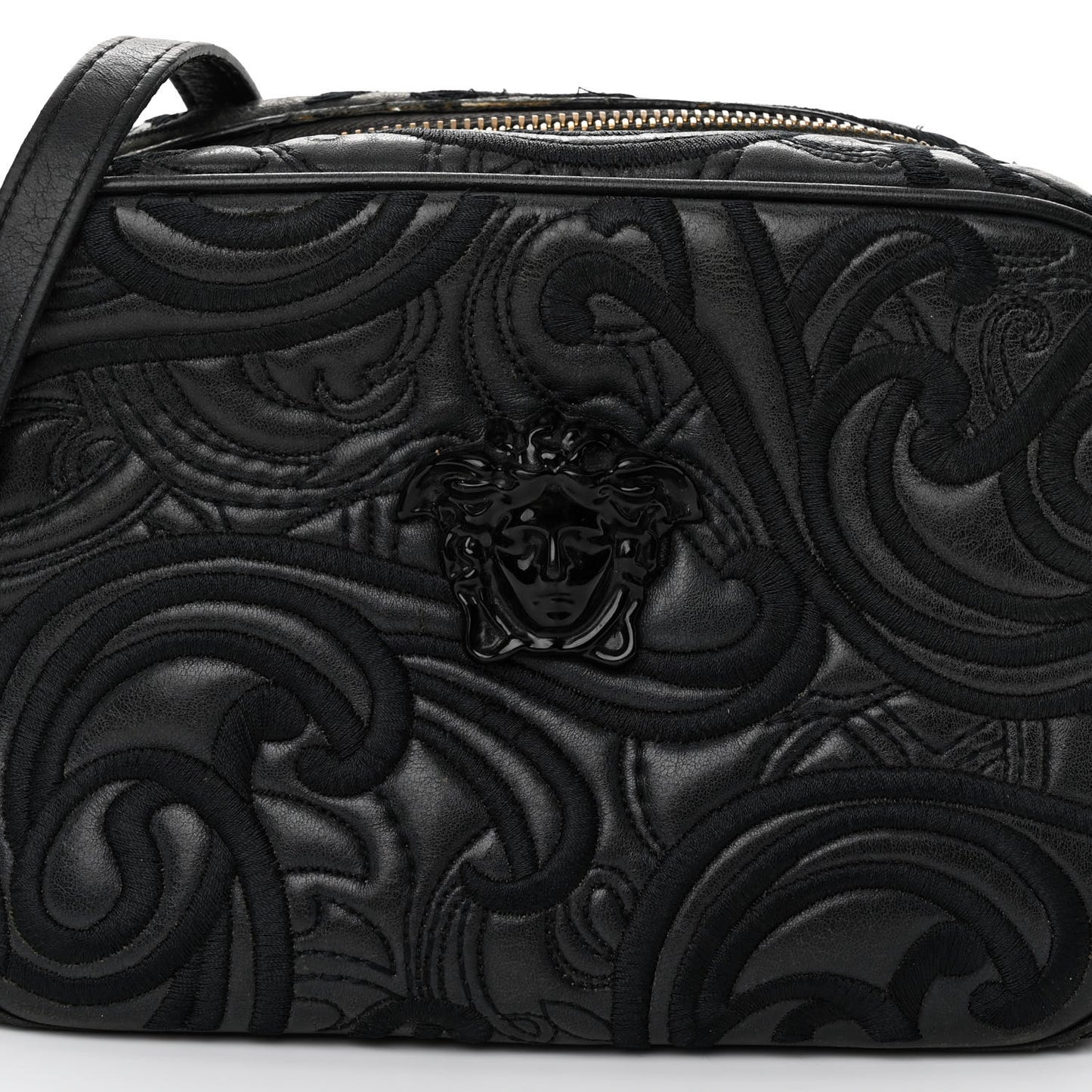Nappa Embroidered Baroque Palazzo Camera Bag Black
